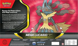 Pokémon TCG Mega Lucario ex Figure Collection - Rückseite der Box mit Inhaltsangabe