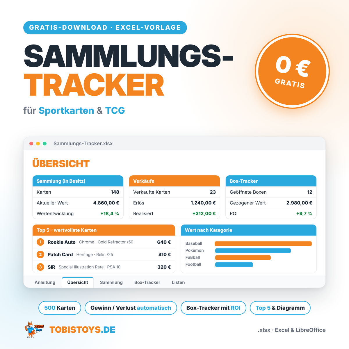 Sammlungs-Tracker für Sportkarten & TCG (Excel-Vorlage, gratis)